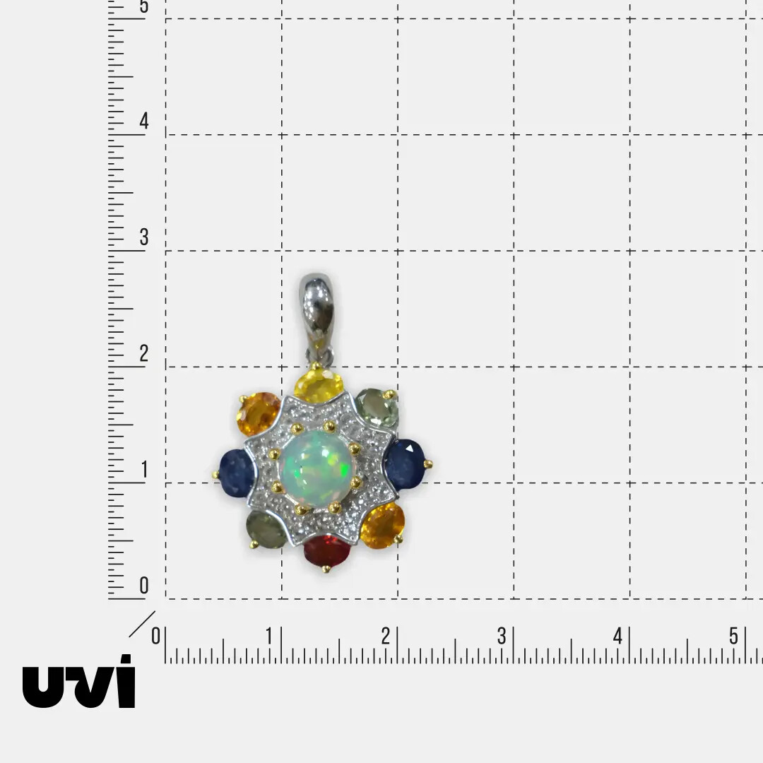 Серебряная подвеска с опалом и мультисапфирами